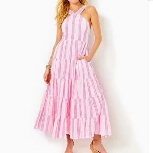 NWT Lilly Pulitzer Jeanette Pink and White Striped halter Dress